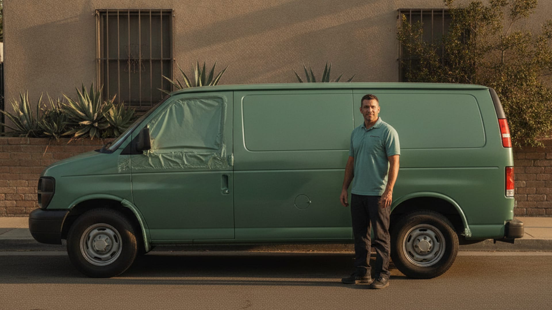 A work vehicle measured for a vinyl graphic in San Diego